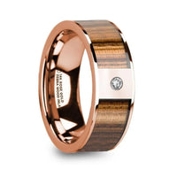 GLAUCUS Flat 14K Rose Gold with Zebra Wood Inlay & White Diamond Setting - 8mm - Larson Jewelers