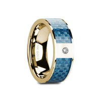 GILES Flat 14K Yellow Gold with Blue Carbon Fiber Inlay & White Diamond Setting - 8mm - Larson Jewelers