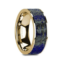 GELASIUS Flat 14K Yellow Gold with Blue Lapis Lazuli Inlay and Polished Edges - 8mm - Larson Jewelers