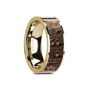 GALINTHIAS Flat 14K Yellow Gold with Brown Dinosaur Bone Inlay and Polished Edges - 8mm - Larson Jewelers
