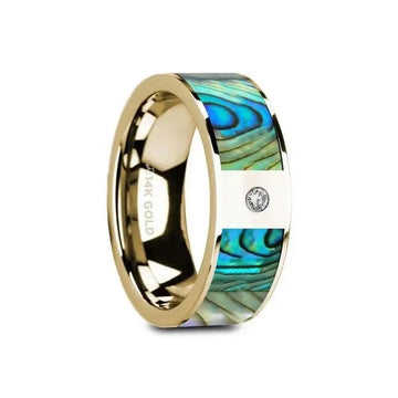 GALATEA Flat 14K Yellow Gold with Mother of Pearl Inlay & White Diamond Setting - 8mm - Larson Jewelers