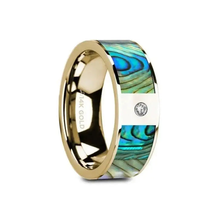 GALATEA Flat 14K Yellow Gold with Mother of Pearl Inlay & White Diamond Setting - 8mm - Larson Jewelers