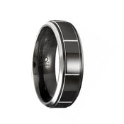 NARUKAMI Torque Black Cobalt Polished Wedding Band Block Center Design Beveled Edges - 7 mm - Larson Jewelers