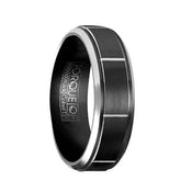 NECRID Torque Black Cobalt Brushed Wedding Band Block Center Design Beveled Edges - 7 mm - Larson Jewelers