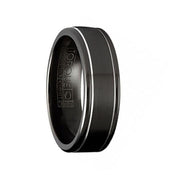 OTACON Torque Black Cobalt Wedding Band Brushed Center Dual Grooved Line Design Round Edges - 7 mm - Larson Jewelers