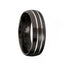 PALAZZO Torque Black Cobalt Wedding Band Brushed Center Dual Grooved Line Design Round Edges - 7 mm - Larson Jewelers