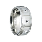JOHNSON Matte Cobalt Men’s Wedding Band with Beveled Edges & 3 Diamonds - 9mm - Larson Jewelers