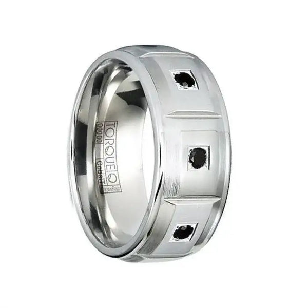 RALF Brushed & Polished Beveled Cobalt Wedding Band with Black Diamonds - 9mm - Larson Jewelers
