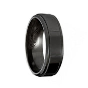 SMOKE Torque Black Cobalt Wedding Band Polished Finish Raised Center Grooved Accents Beveled Edges - 7 mm - Larson Jewelers