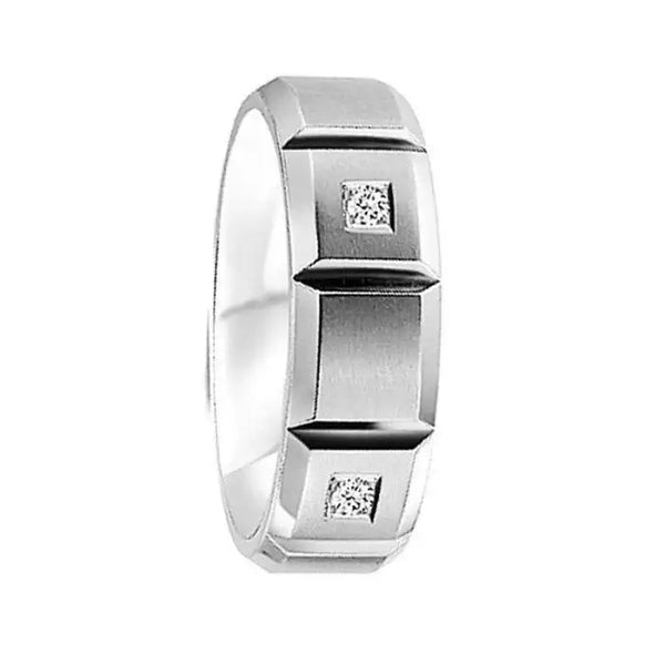 Grooved Brushed Cobalt Wedding Ring with Alternating Diamonds - 6mm - Larson Jewelers