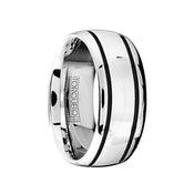 Domed Cobalt Wedding Ring Polished Finish With Dual Black Grooved Lines By Crown Ring - 9mm - Larson Jewelers