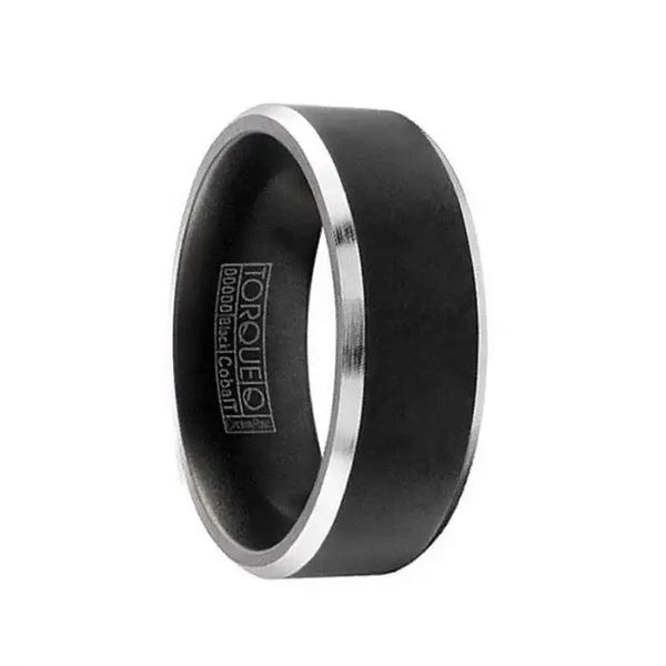 YAGAMI Torque Black Cobalt Wedding Band Matte Finish Center Beveled Edges - 7 mm & 9 mm - Larson Jewelers