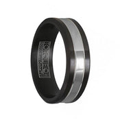 Flat Men's Torque Black Cobalt Wedding Band Polished Center Dual Grooves Design Beveled Edges by Crown Ring - 7 mm - Larson Jewelers