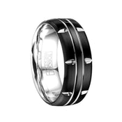 Torque Black Cobalt Men's Wedding Band Brushed Finish Dual Center Grooved Accents - 8 mm - Larson Jewelers