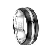 Men’s Torque Black Cobalt Wedding Band Brushed Finish Center Grooved Accent - 8 mm - Larson Jewelers