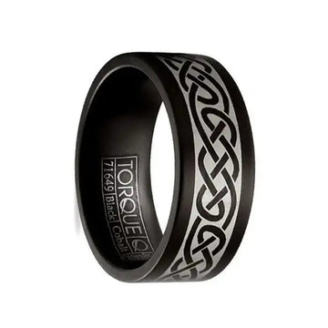 Matte Finish Torque Black Cobalt Men’s Wedding Band with Center Laser Celtic Design - 9 mm - Larson Jewelers