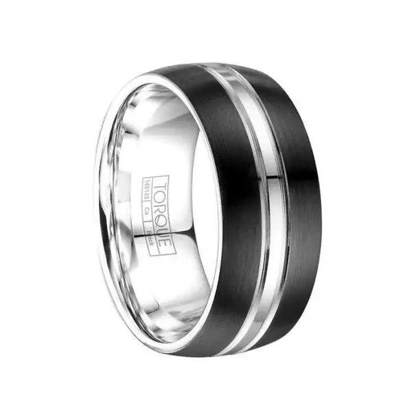 Brushed Finish Torque Black Cobalt Wedding Band Polished Center with Dual Grooved Accents - 9 mm - Larson Jewelers