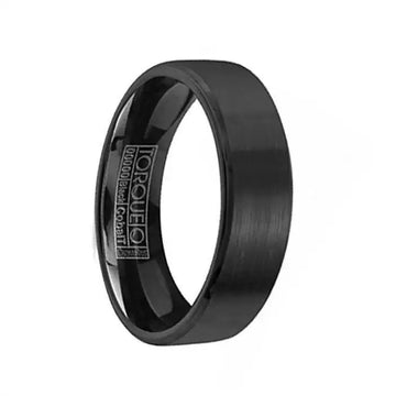 Flat Torque Black Cobalt Wedding Band Brushed Finish with Beveled Edges - 7 mm - Larson Jewelers