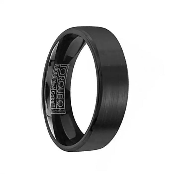 Flat Torque Black Cobalt Wedding Band Brushed Finish with Beveled Edges - 7 mm - Larson Jewelers