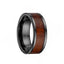 Black Ceramic Flat Wedding Ring with Wood Inlay by Crown Ring - 9mm - Larson Jewelers
