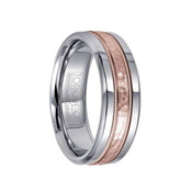 Polished White Cobalt Wedding Ring with Hammered & Milgrain 14k Rose Gold Inlay - 6mm - Larson Jewelers