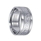 Polished Cobalt Wedding Ring with 14k White Gold Milgrain Hammered Inlay - 10.5mm - Larson Jewelers