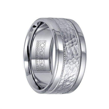 Polished Cobalt Wedding Ring with 14k White Gold Milgrain Hammered Inlay - 10.5mm - Larson Jewelers