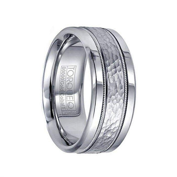 Men’s Cobalt Hammered 14k White Gold Inlay & Milgrain Wedding Band - 9mm - Larson Jewelers