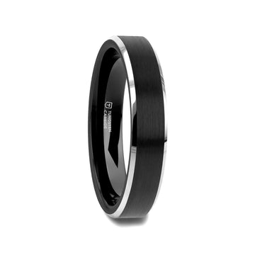 Black brushed-center tungsten ring, 4mm width side view