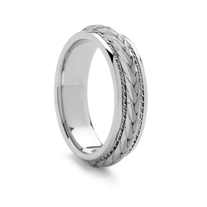 White 14k Woven Center Wedding Band - 7mm - Larson Jewelers