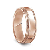 14k Rose Gold Men’s Polished Wedding Band with Milgrain Accents - 7mm - Larson Jewelers