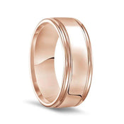 14k Rose Gold Polished Finish Rolled Edges Men’s Wedding Band - 8mm - Larson Jewelers