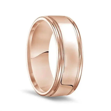 14k Rose Gold Polished Finish Rolled Edges Men’s Wedding Band - 8mm - Larson Jewelers