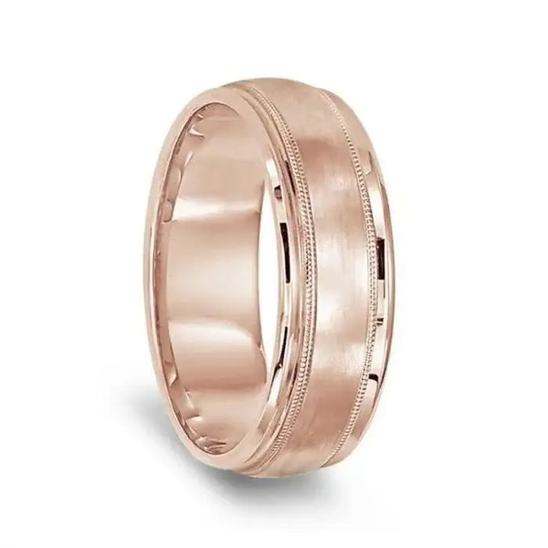 14k Rose Gold Brushed Center Milgrain Wedding Ring with Polished Edges - 7mm - Larson Jewelers