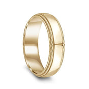14k Yellow Gold Polished Flat Ring with Double Milgrain Step Edges - 6mm - Larson Jewelers