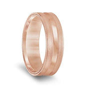 14k Rose Gold Brushed Finish Men’s Concave Wedding Band with Double Milgrain Edges - 6.5mm - Larson Jewelers