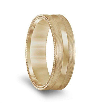 14k Yellow Gold Brushed Finish Men’s Concave Wedding Band with Double Milgrain Edges - 6.5mm - Larson Jewelers
