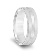 14k White Gold Brushed Finish Men’s Concave Wedding Band with Double Milgrain Edges - 6.5mm - Larson Jewelers
