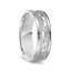 14k White Gold Brushed Finish Textured Center Wedding Ring with Milgrain & Polished Edges - 7mm - Larson Jewelers