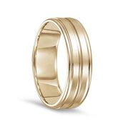 14k Yellow Gold Brushed Finished Polished Grooved Wedding Ring with Round Edges - 7mm - Larson Jewelers