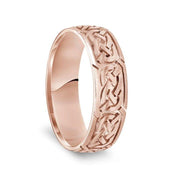 14k Rose Gold Engraved Celtic Knot Pattern Men’s Wedding Band With Satin Finish - 6.5mm - 8.5mm - Larson Jewelers