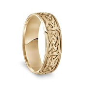14k Yellow Gold Engraved Celtic Knot Pattern Men’s Wedding Band With Satin Finish - 6.5mm - 8.5mm - Larson Jewelers