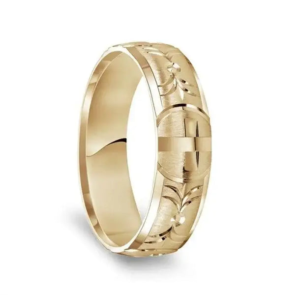 14k Yellow Gold Satin Finished Polished Edges Ring with Polished Cross Cuts - 6mm - Larson Jewelers