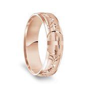 14k Rose Gold Satin Finished Polished Edges Wedding Ring with Polished Cross Cuts - 6mm - Larson Jewelers