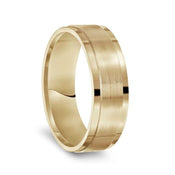 14k Yellow Gold Brushed Center Men’s Wedding Band with Polished Step Edges - 7mm - Larson Jewelers