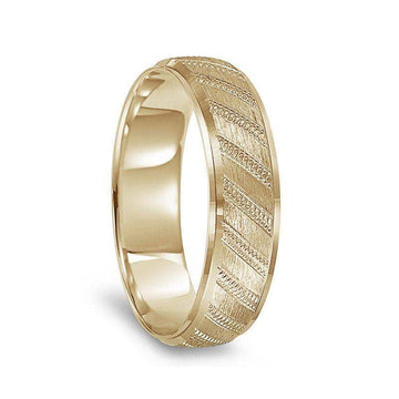 14k Yellow Gold Brushed Finish Diagonal Cut Design Ring with Polished Step Edges - 6mm - Larson Jewelers