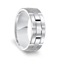 14k White Gold Satin Finished Men’s Wedding Ring with Vertical Grooves - 8mm - Larson Jewelers