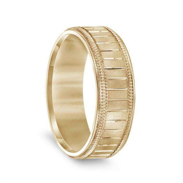 14k Yellow Gold Men’s Milgrain Wedding Band with Polished Horizontal Grooves - 7mm - Larson Jewelers