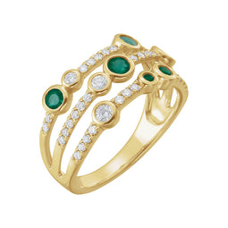14K Yellow Natural Emerald & 3/8 CTW Natural Diamond Ring