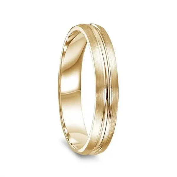 14k Yellow Gold Satin Finished Bevel Edged Women’s Wedding Ring with Polished Center Groove - 4mm - 7mm - Larson Jewelers